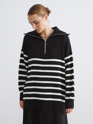 Lc Waikiki Yeni Sezon Dik Yaka Çizgili Kadın Triko Tunik