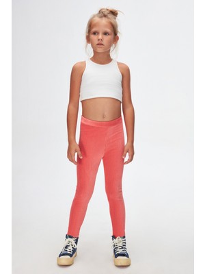 Lovetti Koyu Somon Kız Çocuk Fitilli Kadife Tayt