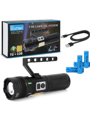 Skygo 15.000 Lümen Tg+Cob LED Şarjlı El Feneri Watton WT-703
