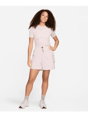 Nike Sportswear Essential Woven Yüksek Belli Astarlı Kadın Mor Şort - Kargo Cepli - DM6247-019