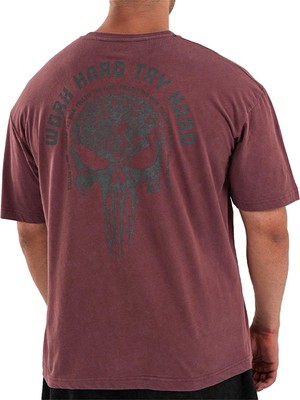 Kingsize Nutrition Kingsize Hard Work Antik Yıkamalı Oversize T-Shirt Bordo