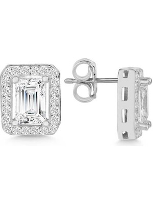 Özcömert Silver Gümüş Beyaz Baget Taşlı Çivili Kadın Küpe