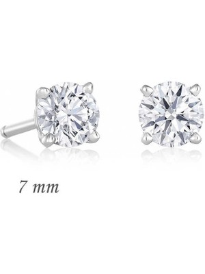 Özcömert Silver Gümüş Yuvarlak Tek Taş Zirkon Küpe - 7 Mm.