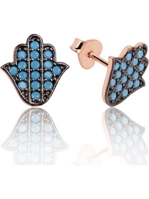 Özcömert Silver Gümüş Firuze Taşlı Fatma Ana Eli Çivili Küpe