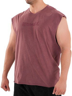 Kingsize Nutrition Kingsize Darksteel Antik Yıkamalı Kolsuz T-Shirt Bordo