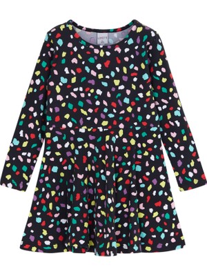 Lovetti Kız Çocuk Cutouts Shape Desen Uzun Kol Elbise
