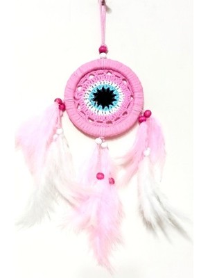 MUHTELİFİÇGİYİM Pembe Dream Catcher Pembe ve Beyaz Kuş Tüylü Düş Kapanı El Yapımı Duvar Süsü