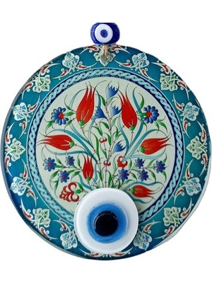 MUHTELİFİÇGİYİM Nazar Boncuklu Lale Desenli Füzyon Cam Duvar Süsü