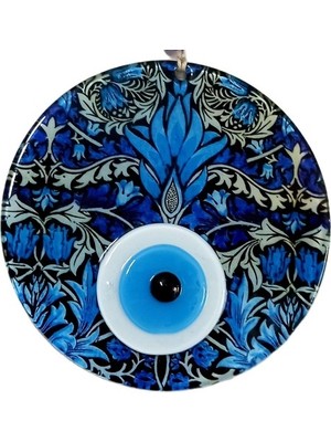 MUHTELİFİÇGİYİM Turkuazın Zarafeti Nazar Boncuklu Füzyon Cam 16 Santimetre Çapında Elegant Duvar Süsü