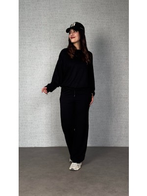 Tua Moda Kadın Uzun Kollu Bisiklet Yaka Viskon Iki Iplik Bluz ve Pantolon Ikili Takım