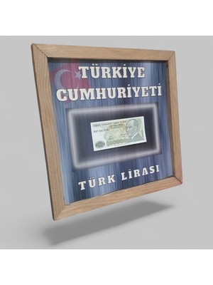Nostaljik  Türk Lirası Hatıra Tablosu - 30X30 cm Dekoratif Ahşap Çerçeve - Ofis ve Ev Hediyesi