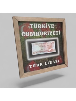 Nostaljik  Türk Lirası Hatıra Tablosu - 30X30 cm Dekoratif Ahşap Çerçeve - Ofis ve Ev Hediyesi