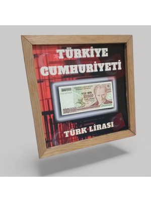Nostaljik  Türk Lirası Hatıra Tablosu - 30X30 cm Dekoratif Ahşap Çerçeve - Ofis ve Ev Hediyesi