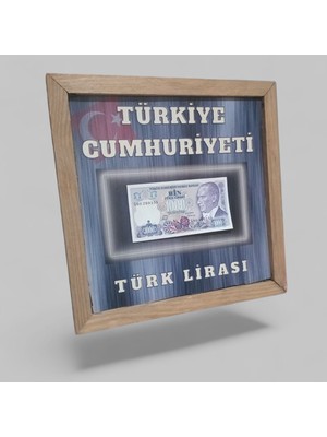 Nostaljik  Türk Lirası Hatıra Tablosu - 30X30 cm Dekoratif Ahşap Çerçeve - Ofis ve Ev Hediyesi