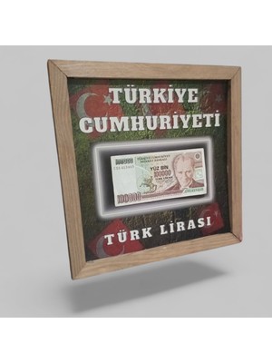 Nostaljik  Türk Lirası Hatıra Tablosu - 30X30 cm Dekoratif Ahşap Çerçeve - Ofis ve Ev Hediyesi