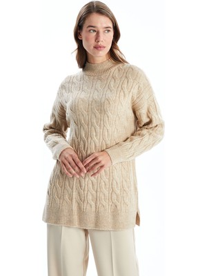 Lc Waikiki Yeni Sezon Dik Yaka Kendinden Desenli Kadın Triko Tunik