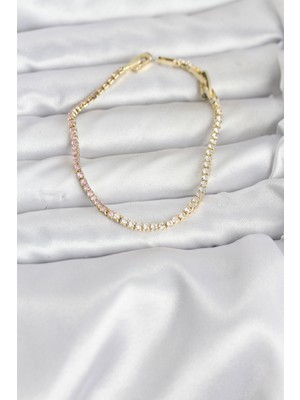 Arenes Pembe ve Beyaz Zirkon Taşlı Gold Renk Su Yolu Kadın Bileklik - Lisinya