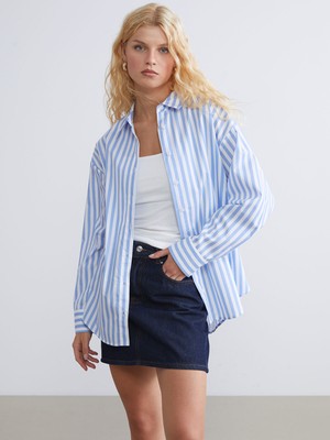 Lc Waikiki Yeni Sezon Çizgili Oversize Poplin Kadın Gömlek