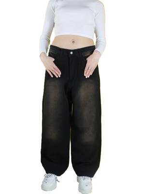 St.Poll Vintage Eskitme Unisex Baggy Jean Pantolon