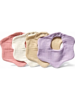 Elibaby 4'lü  Organik Pamuk 8 Katlı Multi Müslin Çiçek Kız Bebek Salya ve Mama Önlük,yakalık (Model 2)