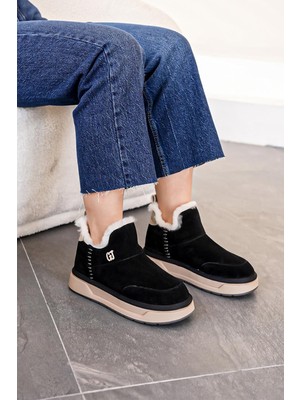 Melva Guja Ithal Özel Seri Içi Kürklü Hakiki Deri Süet Kadın Spor Bot Siyah