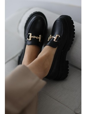 Selin Shoes Darian Tokalı Bayan Loafer Ayakkabı- Siyah