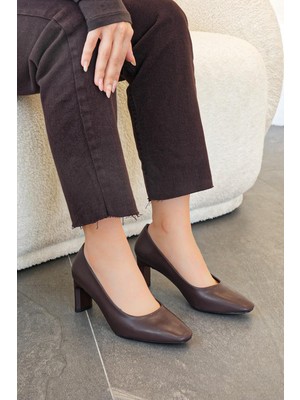 Stilbagshoes Joan Kalın Topuk Kadın Topuklu Ayakkabı Kahve