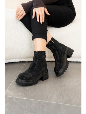 Leslie Orijinal Kriste Bell Ithal Özel Seri Taş Detaylı Kadın Bot Siyah