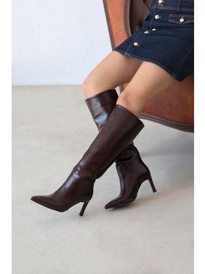 Stilbagshoes Ponnie Sivri Burun Kadın Çizme Kahve