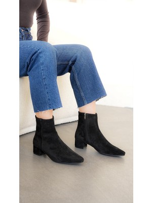 Stilbagshoes Tessa Alçak Ökçe Kahiki Deri Süet Kadın Bot Siyah
