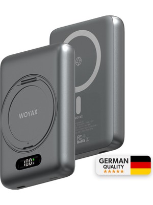 Woyax Magsafe Powerbank 360° Standlı Metal 10.000mAh 20W Hızlı Taşınabilir Şarj Cihazı Stand iPhone 11 12 13 14 15 16 17 Pro Max Samsung-Xiaomi Uyumlu