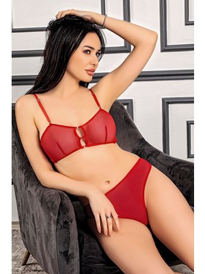 Çamaşır Kenti Kırmızı Tül Sütyen Takım - 879