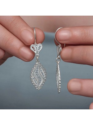 Aya Diamond Gümüş Zarif Yaprak Telkari Kadın Küpe