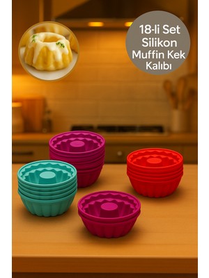 Nesto Home 18'li Set Silikon Yanmaz Yapışmaz Mini Muffin Kek Kalıbı