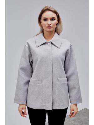 Bolivente Camille Gri Oversize Cep Detaylı Astarlı Kaşe Ceket