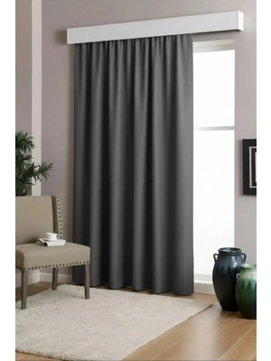 BD Beyaz Dokuma BD Antrasit Gri Blackout Fon Perde 300 x 280 cm Düz Desen Yıkanabilir Kalın Kumaş