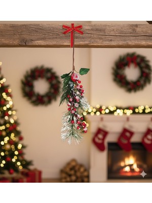 Dodomar 40 cm – Berry Demeti Kozalaklı Karlı Yılbaşı Çam Dalı Dekoratif Süs