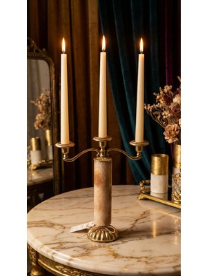 Montdekor El Yapımı Mermer Taşlı Bronz Şamdan (40 cm yükseklik)