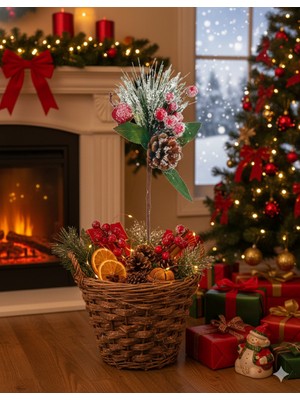 Dodomar 25 cm – Yılbaşı Çam Dalı Berry Demeti Kozalaklı Karlı Dekoratif Dal