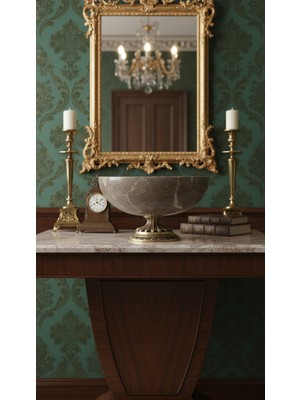 Montdekor El Yapımı Mermer Taşlı Bronz Ayaklı Kase (30x30x30 cm)