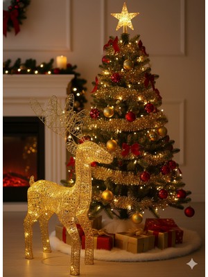Dodomar 60 cm – Altın Işıklı Tel Geyik Pil Dahil Led'li Yılbaşı Dekoratif Aydınlatma