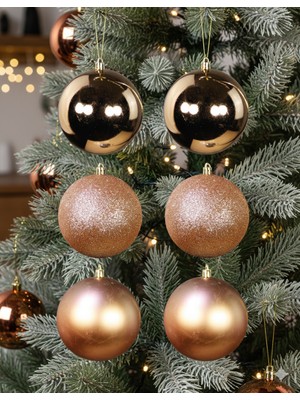 Dodomar 8 cm – Yılbaşı Top Süs 6'lı Mat Parlak Simli Bakır Dekoratif Ağaç Süsü
