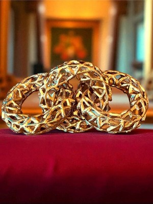 CITY gold DEKORATİF METAL GOLD 3’LÜ ZİNCİR OBJE BİBLO SALON AKSESUAR SEHPA MASA KONSOL OFİS