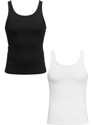 Deepsea Siyah-Beyaz Cilt Dostu %100 Pamuk 2'li Erkek Atlet Seti 2607071