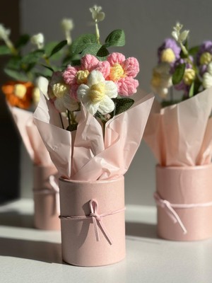 By Luma El Örgüsü Çiçek Buketi Çantalı - Sevgililer Günü - Hediyelik - Dekoratif