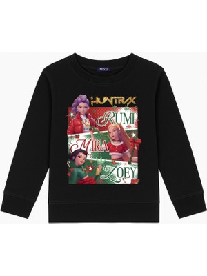 Mixxi Fashion Kpop Demon Hunters  Yılbaşı Yeniyıl 3 Iplik Bisiklet Yaka Kız Çocuk Sweatshirt  (4-13 Yaş)