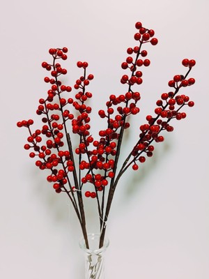 Oso Home Yapay Dal Kokina 5 Dallı 60 cm Kırmızı Orta Boy Yoğun Meyveli Yeni Yıl Yılbaşı