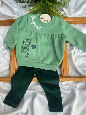 bebexy Leopar Kedi Baskılı Alt Üst Takım Yeşil