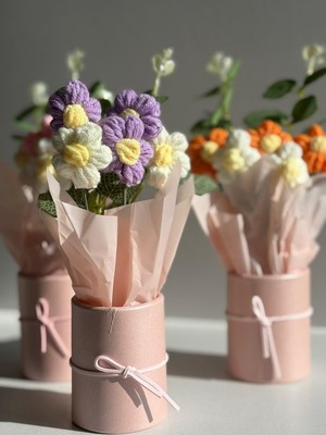 By Luma El Örgüsü Çiçek Buketi Çantalı - Sevgililer Günü - Hediyelik - Dekoratif