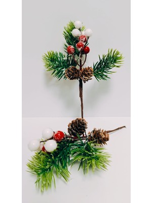 Oso Home 1 Adet 22 cm Kozalak ve Kırmızı-Beyaz Mini Kokina Yapraklı Kar Temalı Yılbaşı Süsü